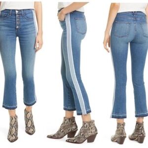 Veronica Beard Carolyn 10” Baby Boot High Rise Raw Hem Tuxedo Stripe Jeans Sz 25